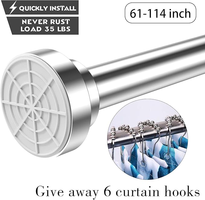 Tension Shower Curtain Rod - Never Rust Non-Slip