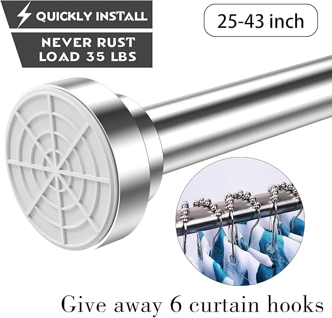 Tension Shower Curtain Rod - Never Rust Non-Slip